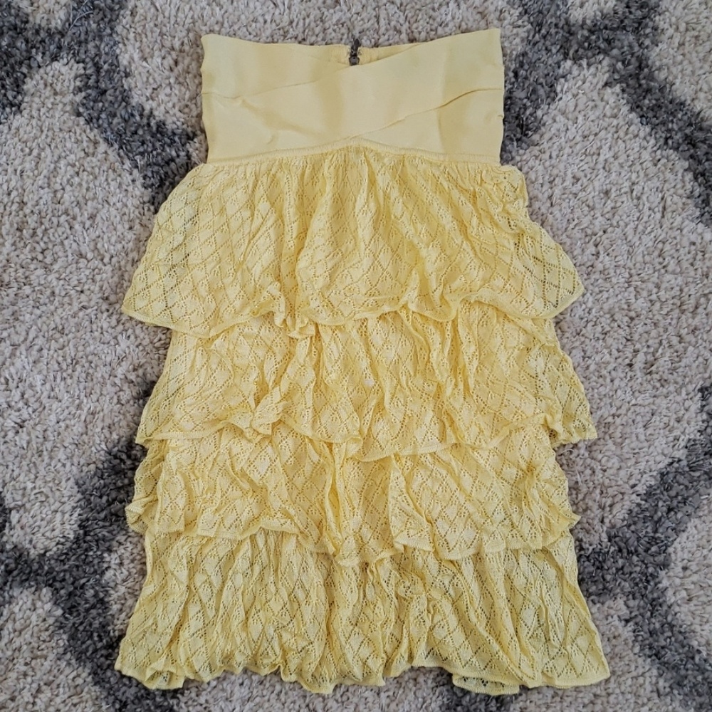 Bebe Strapless Pointelle Ruffle Tiered Dress